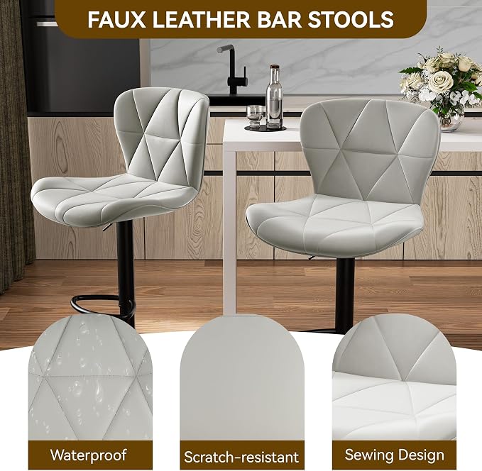 Nalupatio Modern Bar Stools Set of 4, Adjustable Faux Leather Upholstered - Image 3