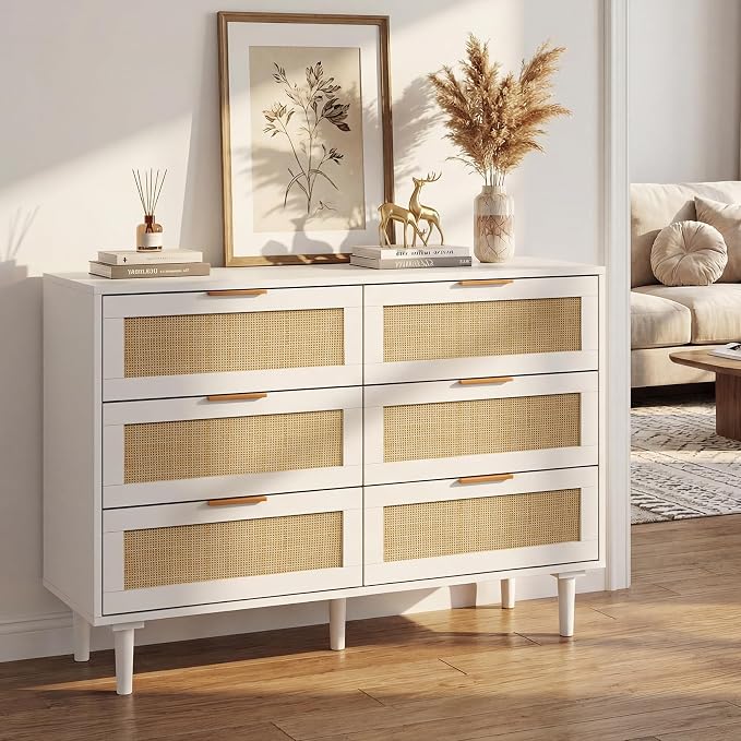 FUQARHY 6 Drawer Dresser Rattan Dresser Modern Chest - Image 3