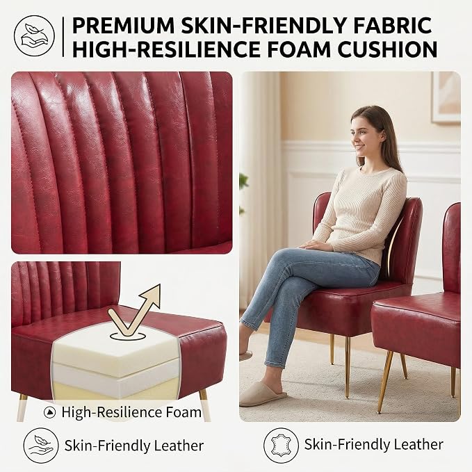 Modern Leather Accent Chair Single 1 Pack, Vintage Slipper Chair - Image 7