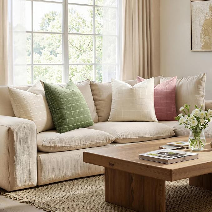 MIULEE Decorative Chenille Check Throw Pillow Covers Vintage Plaid Couch - Image 4