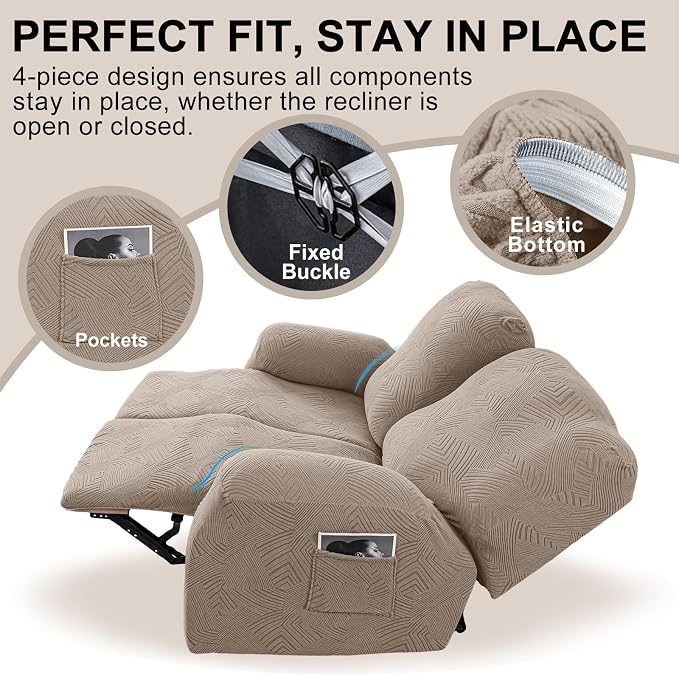 Recliner Loveseat Covers with Console, 6-Piece Stretch Geometric Strokes - Image 4