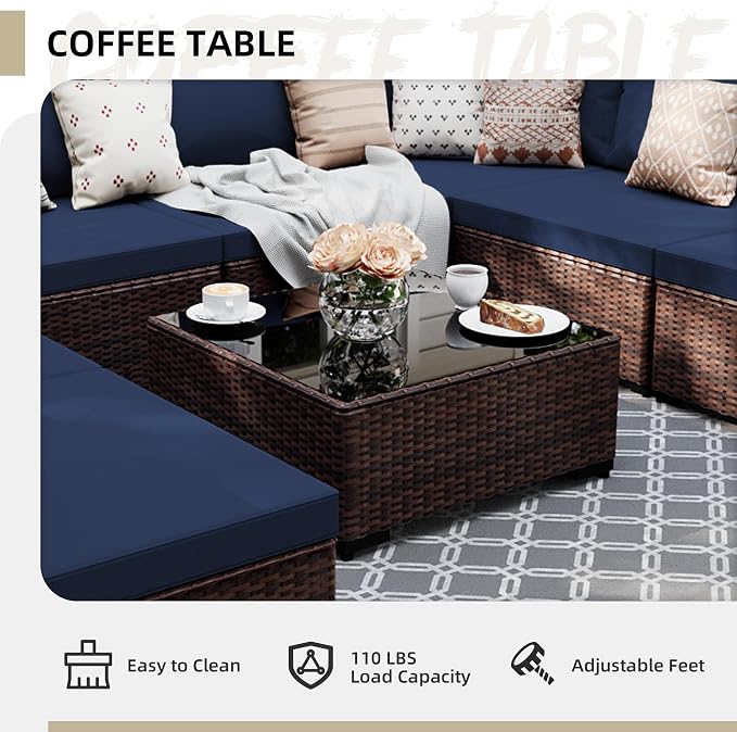 UPHA 9 Pieces Patio Furniture Sets, Wicker Outdoor Sectional Sofa Couch - Image 6