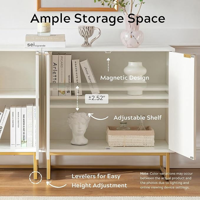 EYYTHUNG Fluted Storage Cabinets Set of 2, Sideboard Buffet Cabinet Accent - Image 3