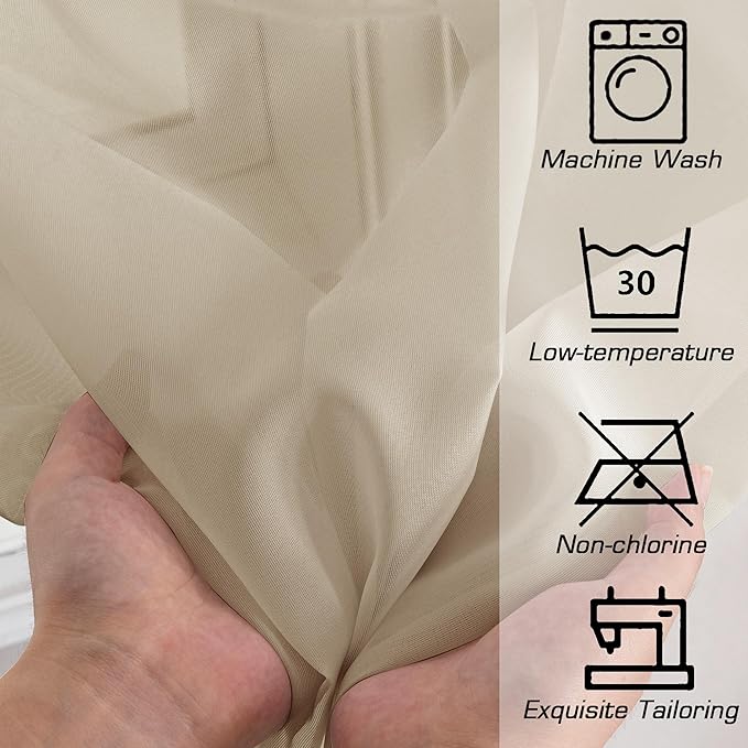 OWENIE Sheer Curtains 63 inch Length 2 Panels Set, Light Weight Soft Solid - Image 4