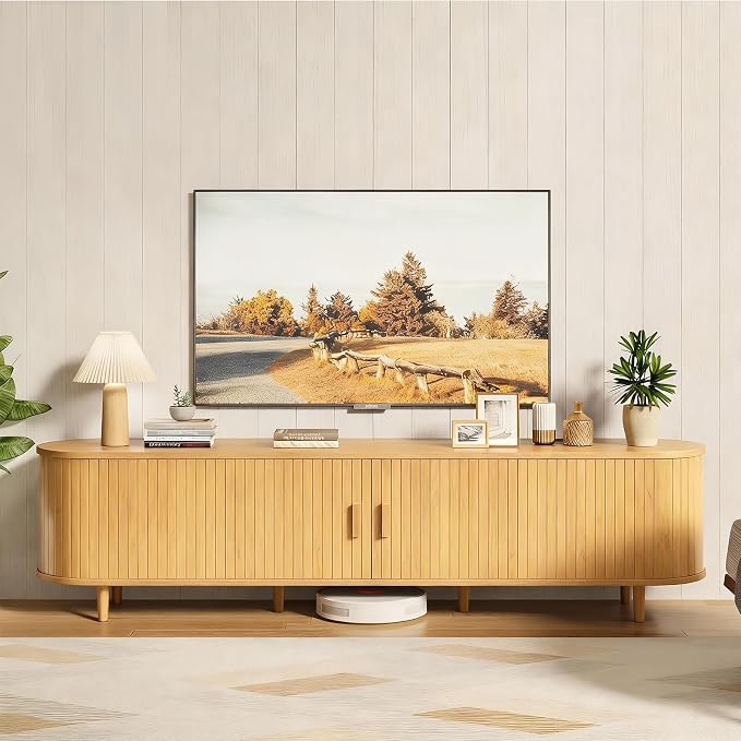 70" Mid Century Modern TV Stand, Wood TV Consoles - Image 2