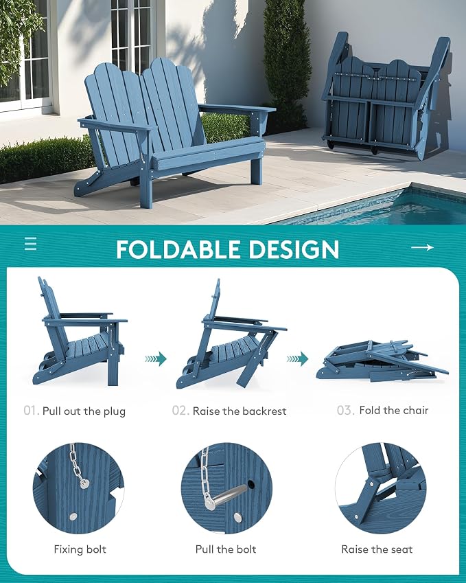SERWALL 4 Pieces HDPE Patio Adirondack Chair Set, 2 Adirondack Chair - Image 8