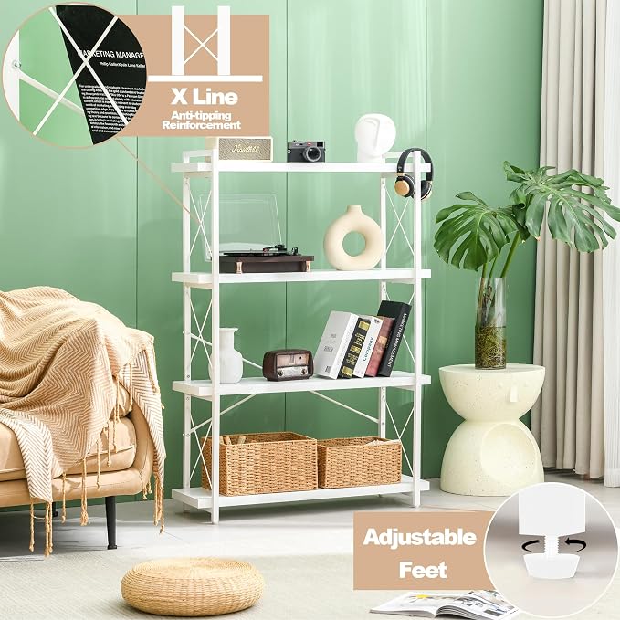 HCHQHS Bookshelf, 4-Tier Industrial Bookcase, Freestanding Tall Bookshelves - Image 6