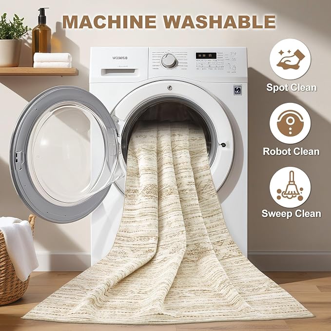Nakagishi 7X9 Area Rug Living Room: Washable Boho Large Neutral Modern Soft - Image 2