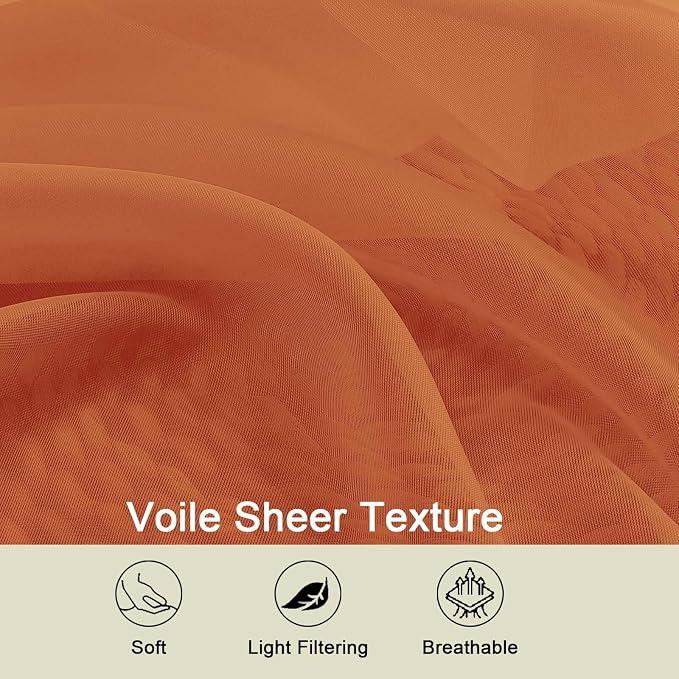 Orange Kitchen Curtains 30 Inch Length Tier 2 PCS, Solid Soft Airy Half Curtains - Image 3
