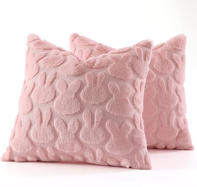 decorUhome Easter Bunny Pillow Covers 20x20 Inch Set of 2, Soft Plush Faux Wool - Image 7