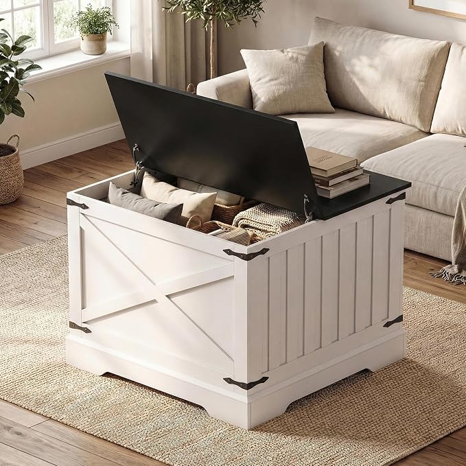Giantex Farmhouse Lift Top Coffee Table, 31.5" Square Wood Center Table - Image 9