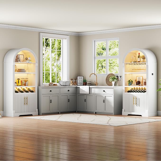 Vlsrka 71" Tall Arched Wine Bar Cabinet - Image 9