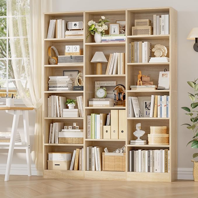 FACBOTALL Triple Wide Bookshelf, 6 Tier Large Bookshelf, Bookcase - Image 2
