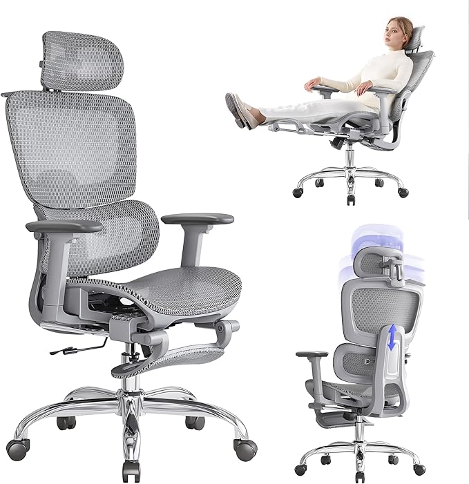 Office Chair with Footrest, Ergonomic Chair with 3D Headrest, Computer Chair by LarkLeavesOfficial