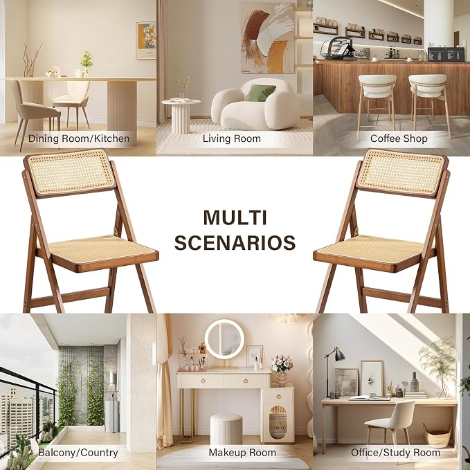 Furlide Rattan Folding Chairs, Modern Mid Century Dining Chairs Set of 2 - Image 8