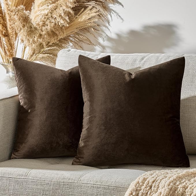 GIGIZAZA Brown Velvet Pillow Covers 18x18, Square Solid Throw Pillow Covers - Image 5