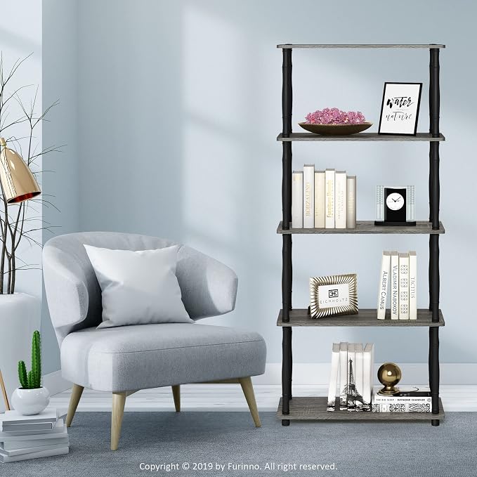 Furinno TURN-S-TUBE Storage Shelves, 5-Tier Book Shelf, Corner Shelf, Toolless - Image 2