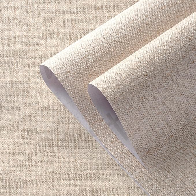 Beige Textured Contact Paper Grasscloth Wallpaper Peel and Stick Linen Self - Image 3