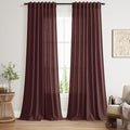 Extra Long Curtain Reddish Brown Morden Linen Blend Light Filtering Back Tab by Nanspring