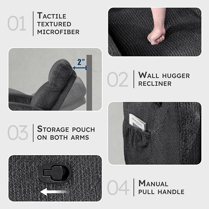 Lexicon Manual Reclining Sofa, Textured Microfiber Recliner Sofa, Wall Hugger - Image 3