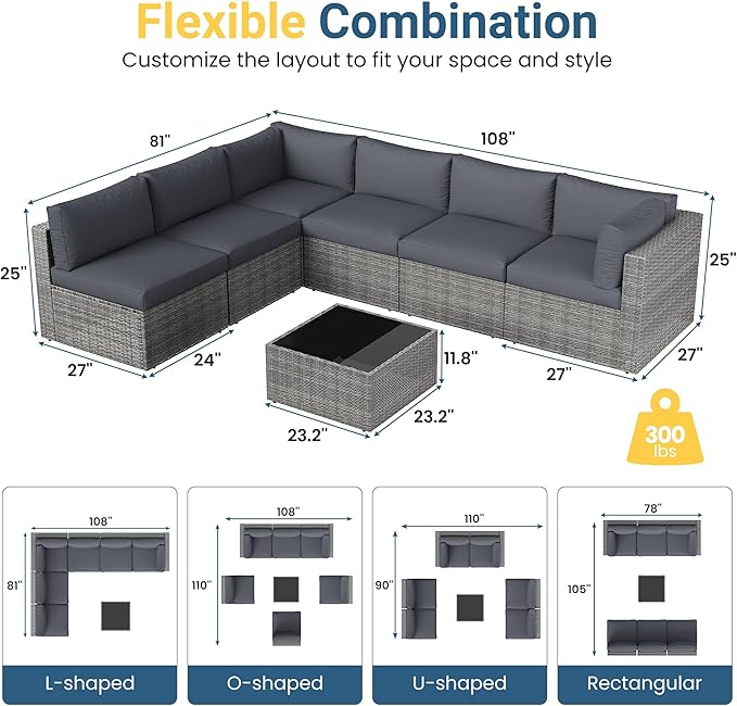 May in Color 7 Pieces Wicker Outdoor Patio Furniture Set, Patio Sectional Sofa - Image 2