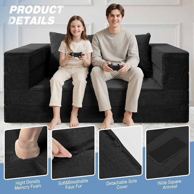 Futon Sofa Bed with Pillow, 3-in-1 Sleeper Sofa Bed with Removable Cover - Image 8
