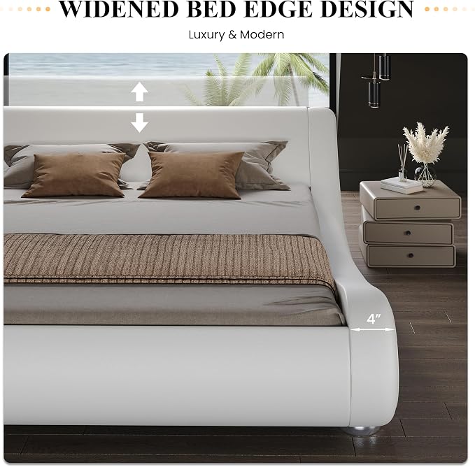 SHA CERLIN Queen Size Upholstered Bed Frame, Deluxe Low Profile Sleigh Bed - Image 7