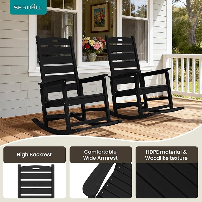 SERWALL Outdoor Rocking Chair Set of 4, Oversized HDPE Patio Rocking Chair - Image 6