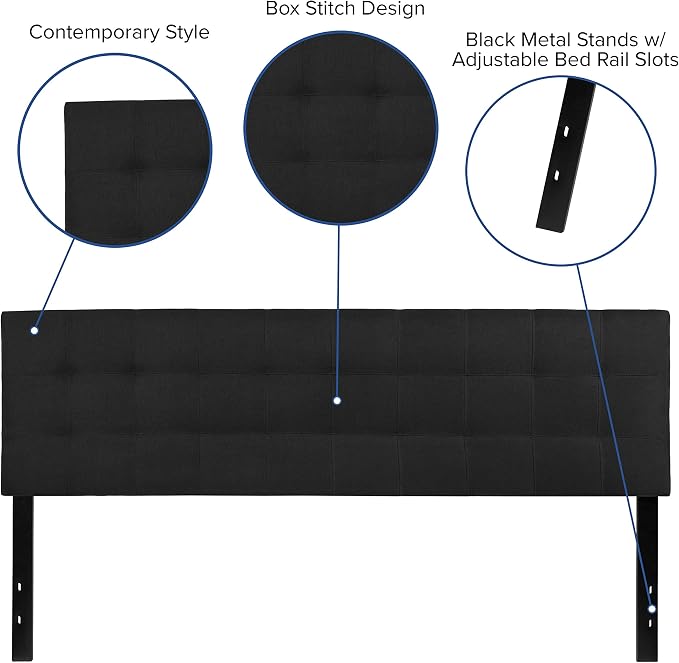 Flash Furniture Bedford Tufted Upholstered King Size Headboard in Black Fabric - Image 3