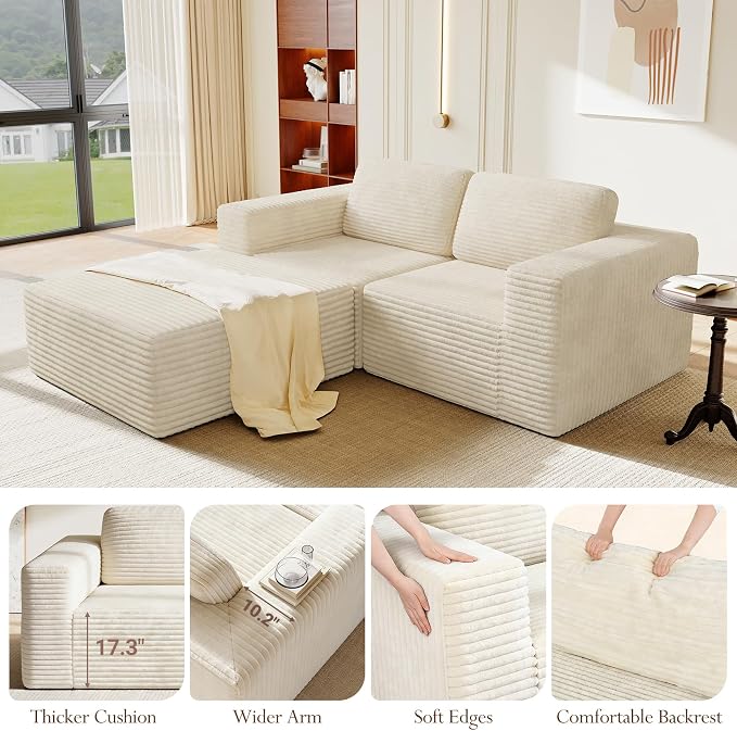 Vesgantti 80" Modular Sectional Sofa, Corduroy Cloud Couch - Image 8