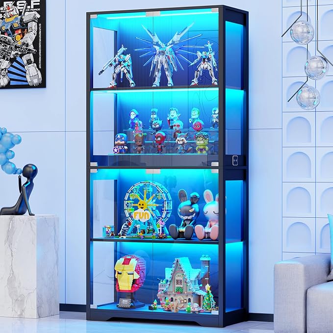BROTTAR Display Cabinet with Glass Doors, 4-Tier Curio Cabinet with 3 Color by BROTTAR