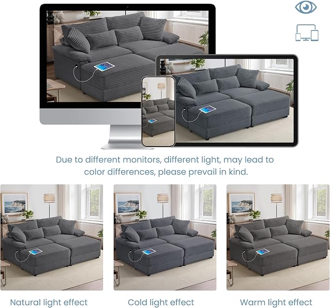 SUNWAVE 74" W Double Chaise Lounge Chair Indoor, Oversized Loveseat - Image 7