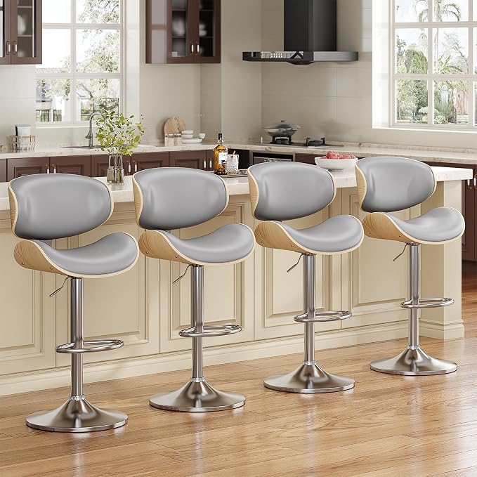 YaFiti Bar Stools Set of 3, Bentwood Adjustable Height Swivel Bar Stools - Image 3