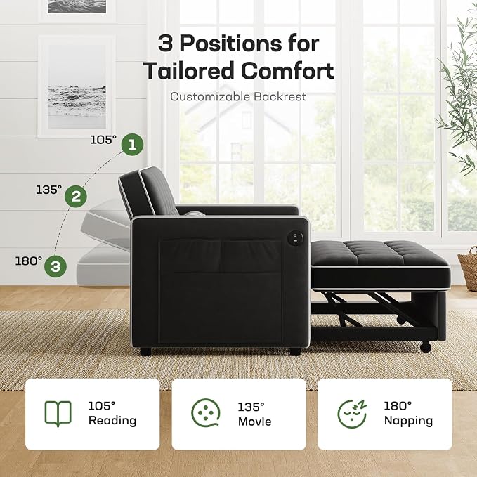 Marsail 3-in-1 Convertible Futon Sleeper Sofa Bed, Pull Out Couch - Image 6