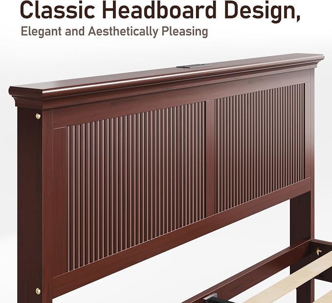 Lifezone King Bed Frame with Headboard, Solid Wood Bed Frame King Size with - Image 11
