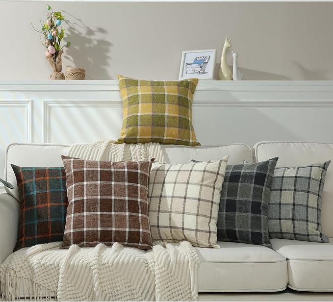 Stellhome Pack of 2 Faux Linen Buffalo Check Throw Pillow Covers, Farmhouse - Image 6