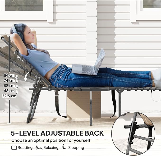 Outsunny Folding Chaise Lounge Chair Outdoor Tanning Chair - Image 4