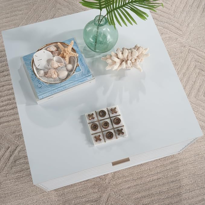 White Coffee Table with 2 Storage Drawers 31 in, Modern Living Room Center - Image 8