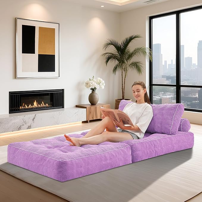 HABUTWAY Folding Sofa Bed, Convertible Sleeper Chair Bed w/Dual-Pillow & Handle - Image 4