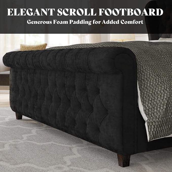 AMERLIFE California King Size Platform Bed Frame, Velvet Upholstered Sleigh Bed - Image 5