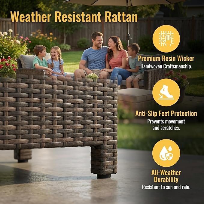 Wisteria Lane 7 Piece Patio Furniture Set, High Curved Back Wicker Outdoor - Image 4