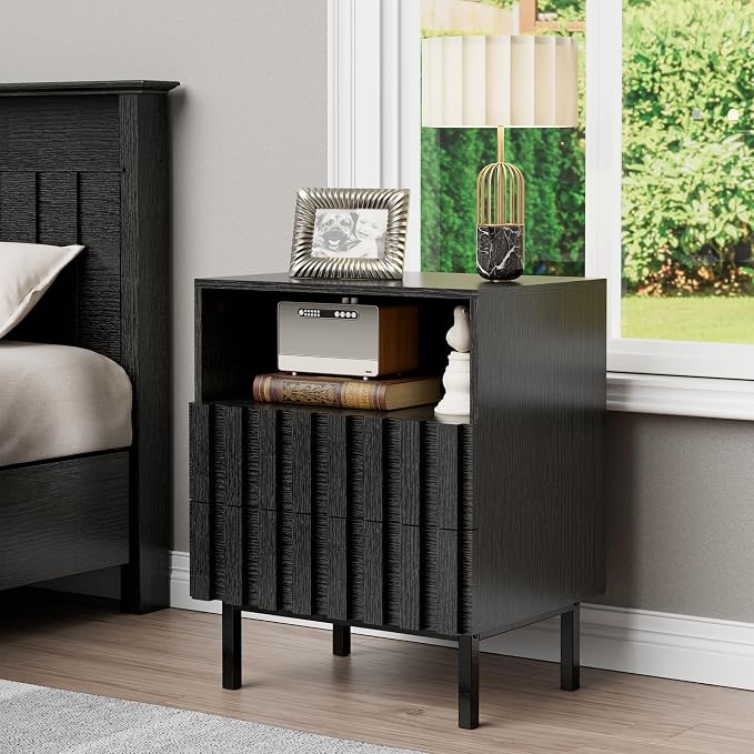 UEV Mid Century Modern Fluted Nightstand Set of 2, 2 Drawers End Table - Image 4