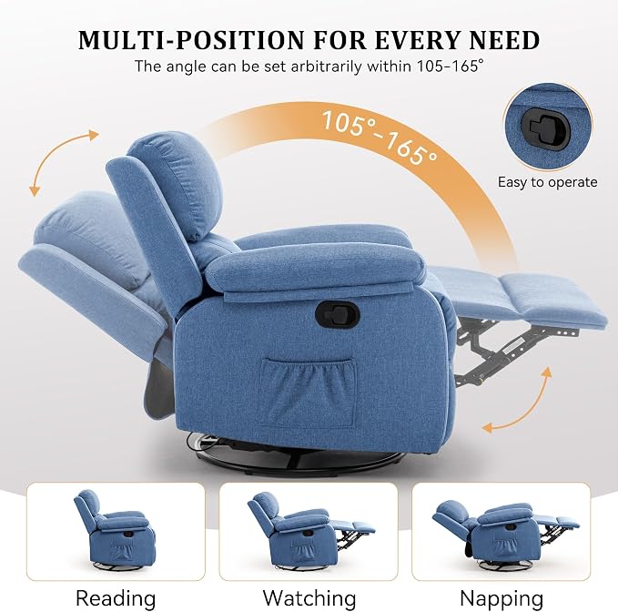 Korser Recliner Chair, 360 Swivel Rocker Chair - Image 4