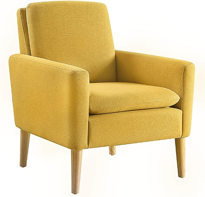 Mid-Century Modern Accent Chair, Linen Fabric Upholstered Comfy Reading Leisure by Lohoms