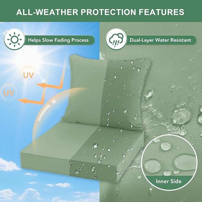 Summsun Outdoor Chair Cushions Set of 2, Waterproof Back Pillow and Seat - Image 3