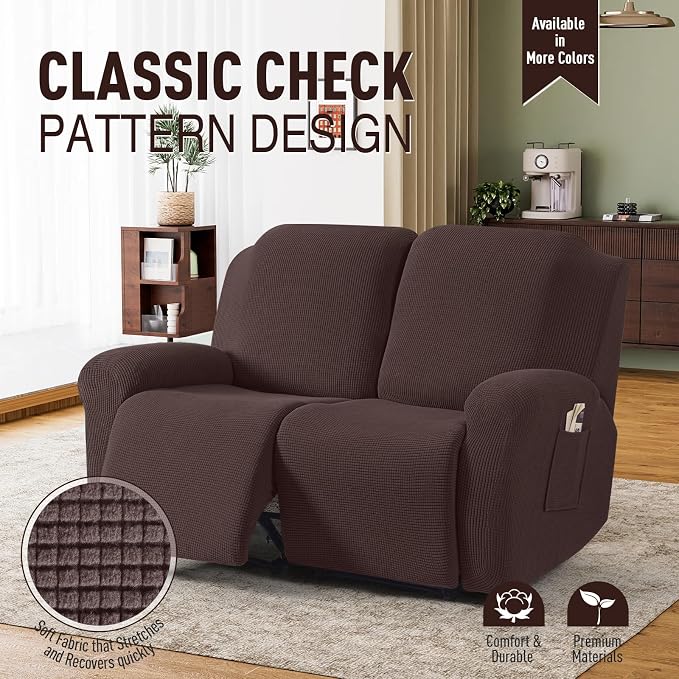 TAOCOCO Recliner Loveseat Slipcover, 6 Pieces Dual Recliner Sofa Covers - Image 2