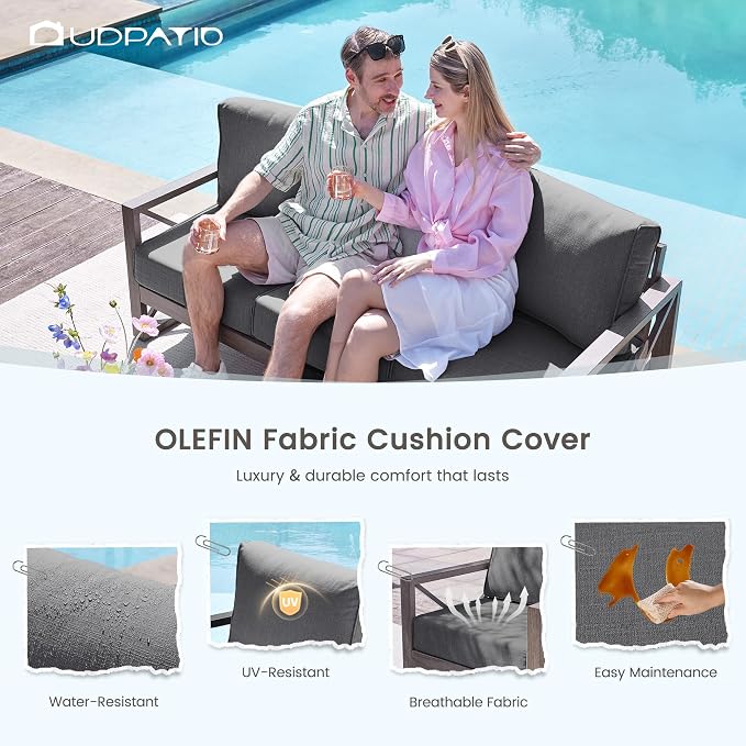 UDPATIO Aluminum Patio Furniture Set, Faux Wood Grain Modern Outdoor Furniture - Image 3