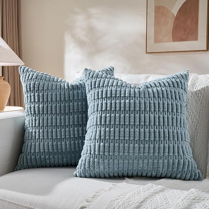 Fancy Homi 4 Packs Boho Light Blue Decorative Throw Pillow Covers 16x16 Inch - Image 5
