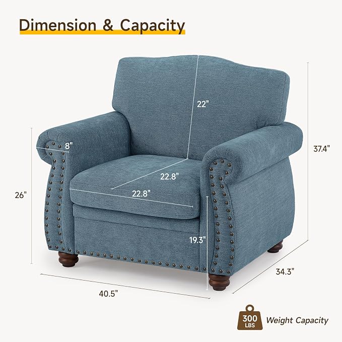 ONBRILL Nailhead Trim Armchair, Rolled Arm Accent Chair - Image 2