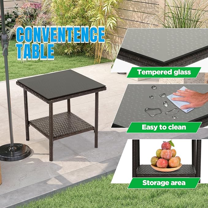 FDW | 3-Piece Patio Furniture Set | Brown & Red | Outdoor Wicker Furniture - Image 2